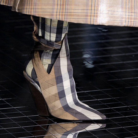 Burberry Tie Detail Check Technical Cotton Point toe Mules Size 5.5 Authenticate - Picture 1 of 16